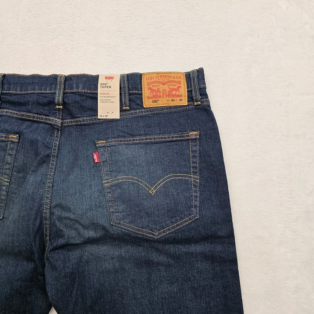 NEW Levi's 502 Taper Jeans Mens 40x29 Dark Blue Stretch Regular Fit Denim Casual